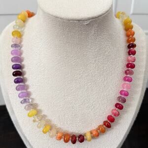 Second Bloom Studio Artisan Made Sunset Ombre Gemstone Necklace Gold Twist Clasp